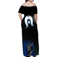 Black And White Aboriginal - Torres Strait Islanders Flag Family Matching Off Shoulder Maxi Dress and Hawaiian Shirt - Wonder Print Shop