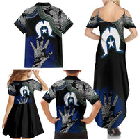 Black And White Aboriginal - Torres Strait Islanders Flag Family Matching Summer Maxi Dress and Hawaiian Shirt - Wonder Print Shop