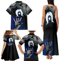 Black And White Aboriginal - Torres Strait Islanders Flag Family Matching Tank Maxi Dress and Hawaiian Shirt - Wonder Print Shop