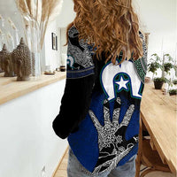 Black And White Aboriginal - Torres Strait Islanders Flag Women Casual Shirt - Wonder Print Shop