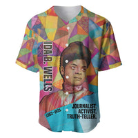 Ida B. Wells Baseball Jersey with Colorful Patchwork Pattern Design Confident Portrait Civil Rights and Journalism Tribute - Wonder Print Shop
