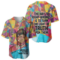 Ida B. Wells Baseball Jersey with Colorful Patchwork Pattern Design Confident Portrait Civil Rights and Journalism Tribute - Wonder Print Shop