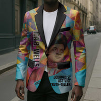 Ida B. Wells Blazer with Colorful Patchwork Pattern Design Confident Portrait Civil Rights and Journalism Tribute - Wonder Print Shop