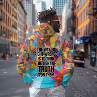 Ida B. Wells Hoodie with Colorful Patchwork Pattern Design Confident Portrait Civil Rights and Journalism Tribute - Wonder Print Shop
