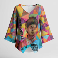 Ida B. Wells Kimono Sleeve Blouse with Colorful Patchwork Pattern Design Confident Portrait Civil Rights and Journalism Tribute - Wonder Print Shop