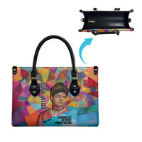 Ida B. Wells Leather Bag with Colorful Patchwork Pattern Design Confident Portrait Civil Rights and Journalism Tribute - Wonder Print Shop