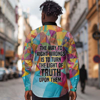 Ida B. Wells Long Sleeve Button Shirt with Colorful Patchwork Pattern Design Confident Portrait Civil Rights and Journalism Tribute - Wonder Print Shop