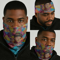 Ida B. Wells Neck Gaiter with Colorful Patchwork Pattern Design Confident Portrait Civil Rights and Journalism Tribute - Wonder Print Shop