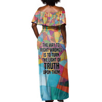 Ida B. Wells Off Shoulder Maxi Dress with Colorful Patchwork Pattern Design Confident Portrait Civil Rights and Journalism Tribute - Wonder Print Shop
