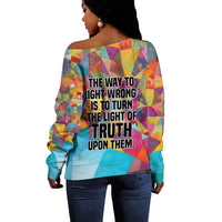 Ida B. Wells Off Shoulder Sweater with Colorful Patchwork Pattern Design Confident Portrait Civil Rights and Journalism Tribute - Wonder Print Shop