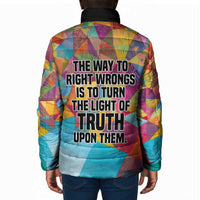Ida B. Wells Padded Jacket with Colorful Patchwork Pattern Design Confident Portrait Civil Rights and Journalism Tribute - Wonder Print Shop
