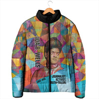 Ida B. Wells Padded Jacket with Colorful Patchwork Pattern Design Confident Portrait Civil Rights and Journalism Tribute - Wonder Print Shop