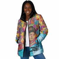 Ida B. Wells Padded Jacket with Colorful Patchwork Pattern Design Confident Portrait Civil Rights and Journalism Tribute - Wonder Print Shop