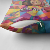 Ida B. Wells Pillow Cover with Colorful Patchwork Pattern Design Confident Portrait Civil Rights and Journalism Tribute - Wonder Print Shop