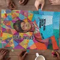Ida B. Wells Puzzle with Colorful Patchwork Pattern Design Confident Portrait Civil Rights and Journalism Tribute - Wonder Print Shop