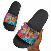 Ida B. Wells Slide Sandals with Colorful Patchwork Pattern Design Confident Portrait Civil Rights and Journalism Tribute - Wonder Print Shop