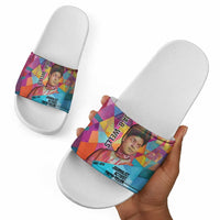 Ida B. Wells Slide Sandals with Colorful Patchwork Pattern Design Confident Portrait Civil Rights and Journalism Tribute - Wonder Print Shop
