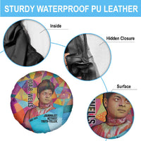 Ida B. Wells Spare Tire Cover with Colorful Patchwork Pattern Design Confident Portrait Civil Rights and Journalism Tribute - Wonder Print Shop