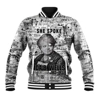 Ida B. Wells Baseball Jacket with Newspaper Collage Design Powerful Portrait Civil Rights and Free Press Tribute - Wonder Print Shop