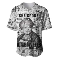Ida B. Wells Baseball Jersey with Newspaper Collage Design Powerful Portrait Civil Rights and Free Press Tribute - Wonder Print Shop