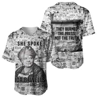 Ida B. Wells Baseball Jersey with Newspaper Collage Design Powerful Portrait Civil Rights and Free Press Tribute - Wonder Print Shop