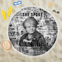 Ida B. Wells Beach Blanket with Newspaper Collage Design Powerful Portrait Civil Rights and Free Press Tribute - Wonder Print Shop