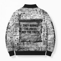 Ida B. Wells Bomber Puffer Jacket with Newspaper Collage Design Powerful Portrait Civil Rights and Free Press Tribute - Wonder Print Shop
