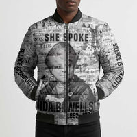 Ida B. Wells Bomber Puffer Jacket with Newspaper Collage Design Powerful Portrait Civil Rights and Free Press Tribute - Wonder Print Shop