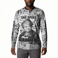 Ida B. Wells Button Sweatshirt with Newspaper Collage Design Powerful Portrait Civil Rights and Free Press Tribute