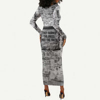 Ida B. Wells Long Sleeve Bodycon Dress with Newspaper Collage Design Powerful Portrait Civil Rights and Free Press Tribute - Wonder Print Shop