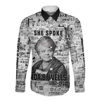 Ida B. Wells Long Sleeve Button Shirt with Newspaper Collage Design Powerful Portrait Civil Rights and Free Press Tribute - Wonder Print Shop
