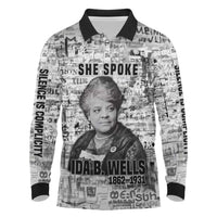 Ida B. Wells Long Sleeve Polo Shirt with Newspaper Collage Design Powerful Portrait Civil Rights and Free Press Tribute - Wonder Print Shop