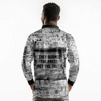 Ida B. Wells Long Sleeve Polo Shirt with Newspaper Collage Design Powerful Portrait Civil Rights and Free Press Tribute - Wonder Print Shop