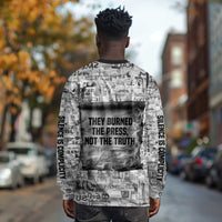 Ida B. Wells Long Sleeve Shirt with Newspaper Collage Design Powerful Portrait Civil Rights and Free Press Tribute - Wonder Print Shop