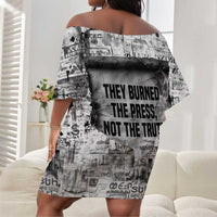 Ida B. Wells Off Shoulder Short Dress with Newspaper Collage Design Powerful Portrait Civil Rights and Free Press Tribute - Wonder Print Shop