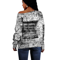 Ida B. Wells Off Shoulder Sweater with Newspaper Collage Design Powerful Portrait Civil Rights and Free Press Tribute - Wonder Print Shop