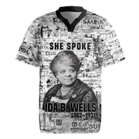 Ida B. Wells Rugby Jersey with Newspaper Collage Design Powerful Portrait Civil Rights and Free Press Tribute - Wonder Print Shop