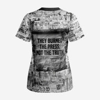 Ida B. Wells Scrub Top with Newspaper Collage Design Powerful Portrait Civil Rights and Free Press Tribute - Wonder Print Shop