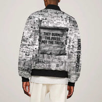 Ida B. Wells Sleeve Zip Bomber Jacket with Newspaper Collage Design Powerful Portrait Civil Rights and Free Press Tribute - Wonder Print Shop