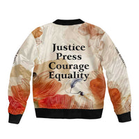 Ida B. Wells Bomber Jacket with Floral Pen Design Illustrated Portrait Civil Rights and Journalism Tribute - Wonder Print Shop