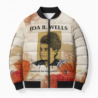 Ida B. Wells Bomber Puffer Jacket with Floral Pen Design Illustrated Portrait Civil Rights and Journalism Tribute - Wonder Print Shop