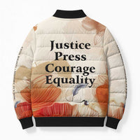 Ida B. Wells Bomber Puffer Jacket with Floral Pen Design Illustrated Portrait Civil Rights and Journalism Tribute - Wonder Print Shop