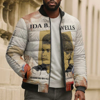 Ida B. Wells Bomber Puffer Jacket with Floral Pen Design Illustrated Portrait Civil Rights and Journalism Tribute - Wonder Print Shop