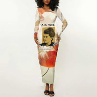 Ida B. Wells Long Sleeve Bodycon Dress with Floral Pen Design Illustrated Portrait Civil Rights and Journalism Tribute - Wonder Print Shop