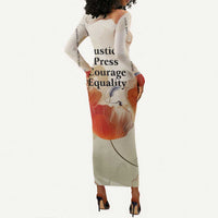 Ida B. Wells Long Sleeve Bodycon Dress with Floral Pen Design Illustrated Portrait Civil Rights and Journalism Tribute - Wonder Print Shop