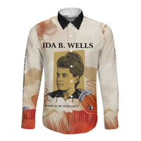 Ida B. Wells Long Sleeve Button Shirt with Floral Pen Design Illustrated Portrait Civil Rights and Journalism Tribute - Wonder Print Shop
