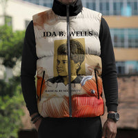 Ida B. Wells Sleeveless Puffer Jacket with Floral Pen Design Illustrated Portrait Civil Rights and Journalism Tribute - Wonder Print Shop
