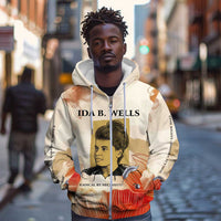 Ida B. Wells Zip Hoodie with Floral Pen Design Illustrated Portrait Civil Rights and Journalism Tribute - Wonder Print Shop