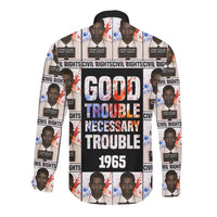 John Lewis Long Sleeve Button Shirt with Mugshot Collage Design Civil Rights Portrait Good Trouble Tribute - Wonder Print Shop
