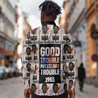 John Lewis Long Sleeve Button Shirt with Mugshot Collage Design Civil Rights Portrait Good Trouble Tribute - Wonder Print Shop